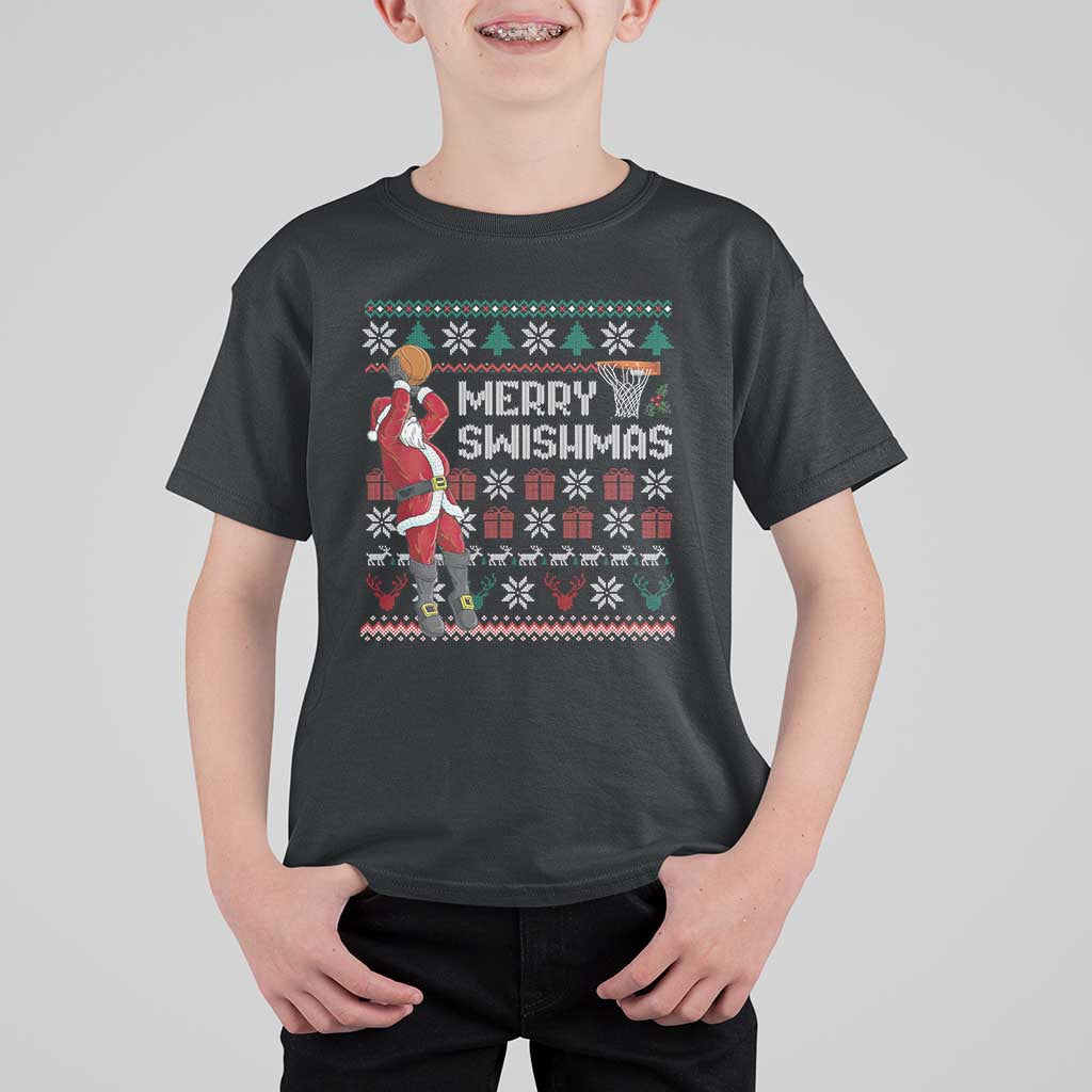 Funny Black Santa Christmas Basketball T Shirt For Kid Merry Swishmass Xmas Sport - Wonder Print Shop