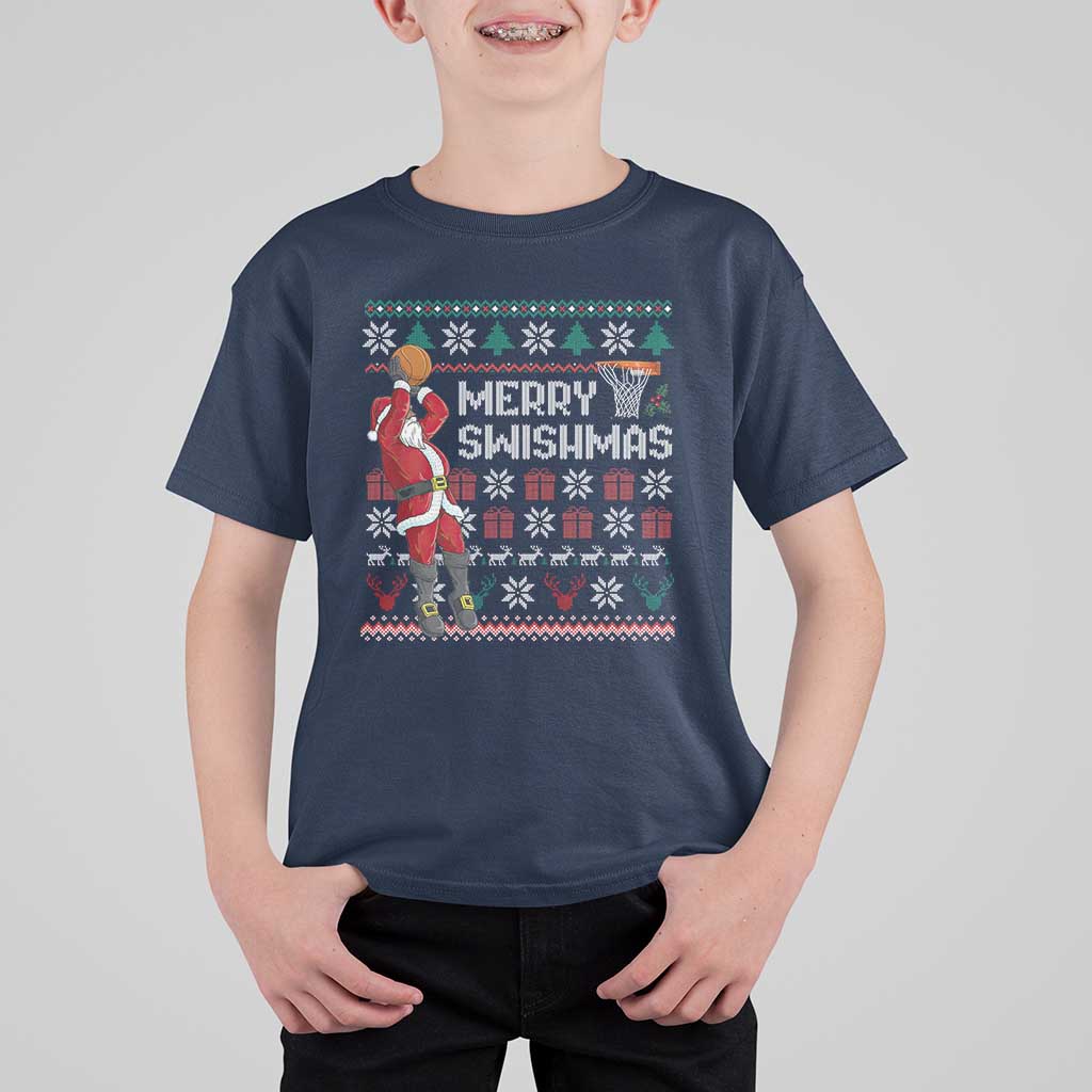 Funny Black Santa Christmas Basketball T Shirt For Kid Merry Swishmass Xmas Sport - Wonder Print Shop