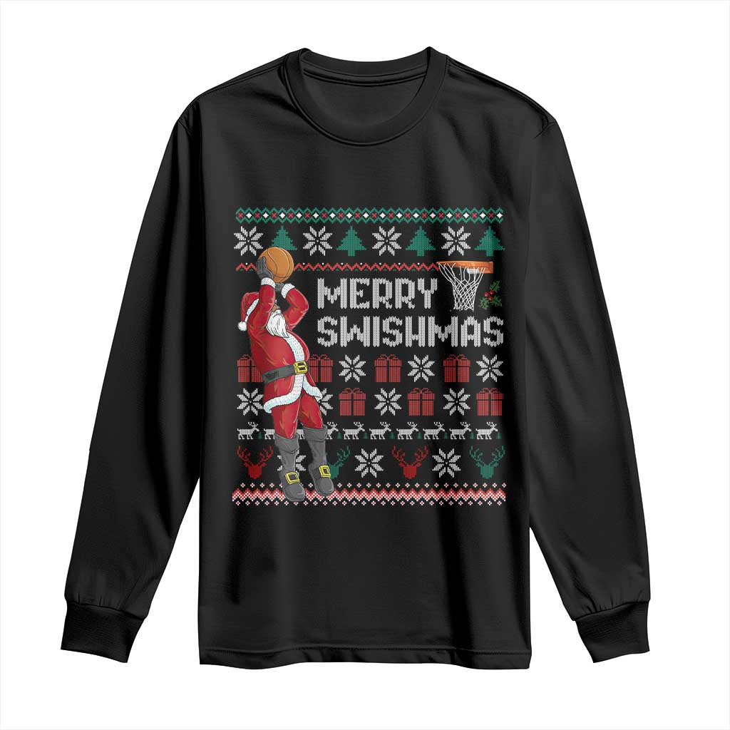 Funny Black Santa Christmas Basketball Long Sleeve Shirt Merry Swishmass Xmas Sport - Wonder Print Shop