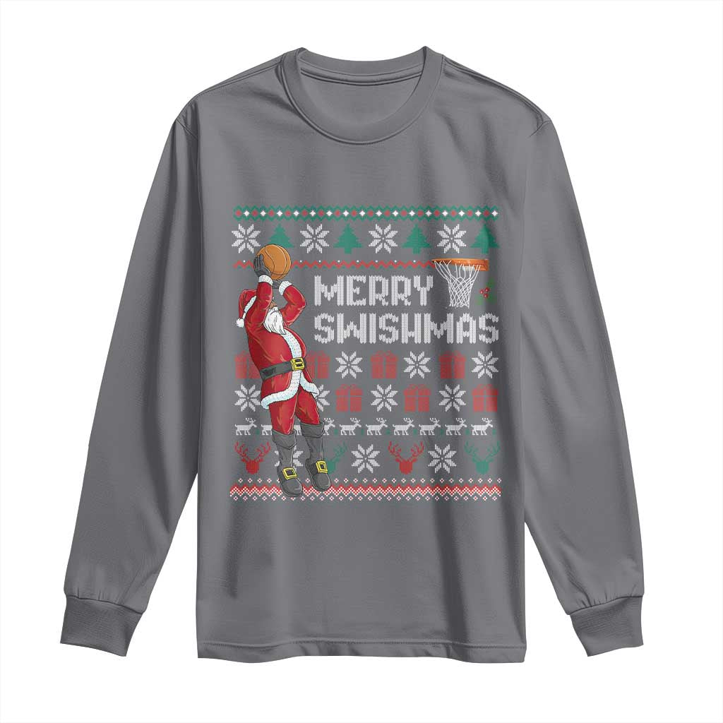 Funny Black Santa Christmas Basketball Long Sleeve Shirt Merry Swishmass Xmas Sport - Wonder Print Shop