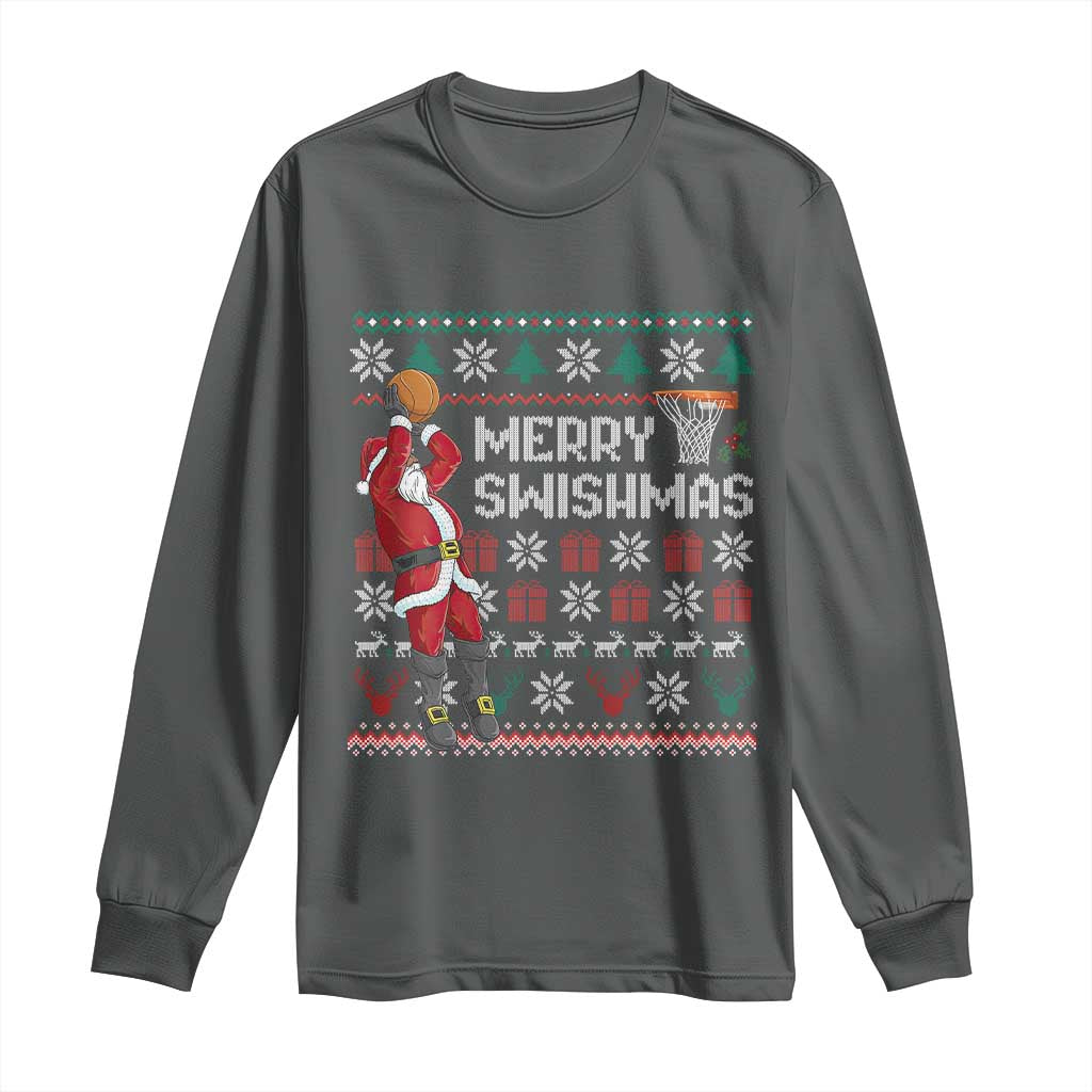Funny Black Santa Christmas Basketball Long Sleeve Shirt Merry Swishmass Xmas Sport - Wonder Print Shop
