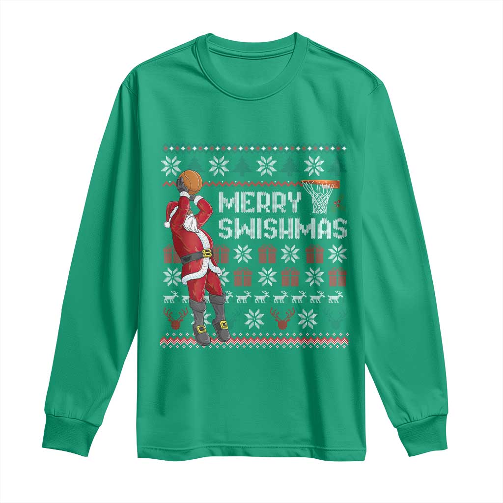 Funny Black Santa Christmas Basketball Long Sleeve Shirt Merry Swishmass Xmas Sport - Wonder Print Shop