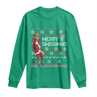 Funny Black Santa Christmas Basketball Long Sleeve Shirt Merry Swishmass Xmas Sport - Wonder Print Shop
