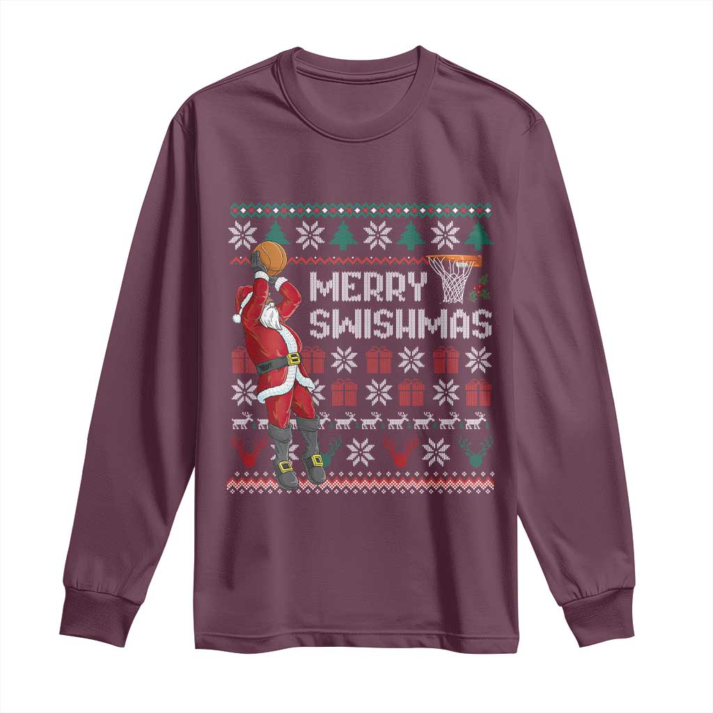 Funny Black Santa Christmas Basketball Long Sleeve Shirt Merry Swishmass Xmas Sport - Wonder Print Shop
