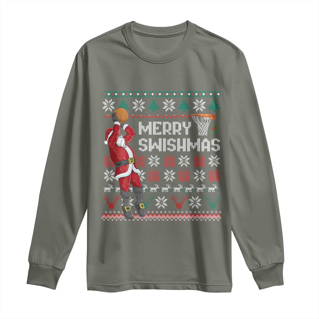 Funny Black Santa Christmas Basketball Long Sleeve Shirt Merry Swishmass Xmas Sport - Wonder Print Shop