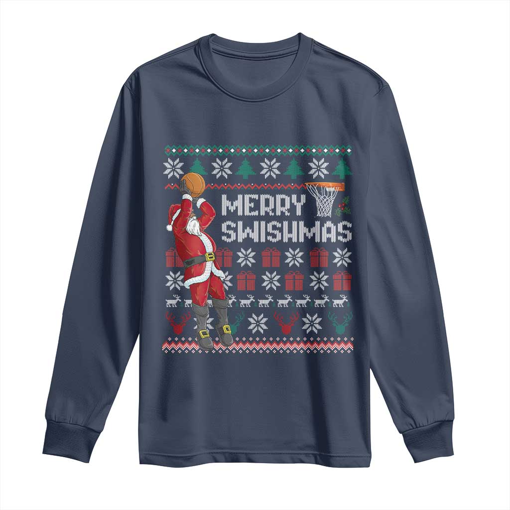 Funny Black Santa Christmas Basketball Long Sleeve Shirt Merry Swishmass Xmas Sport - Wonder Print Shop
