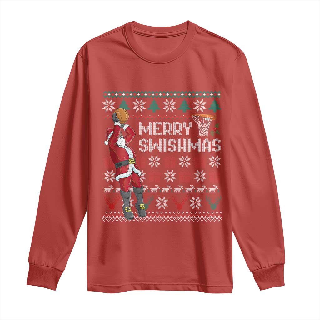 Funny Black Santa Christmas Basketball Long Sleeve Shirt Merry Swishmass Xmas Sport - Wonder Print Shop