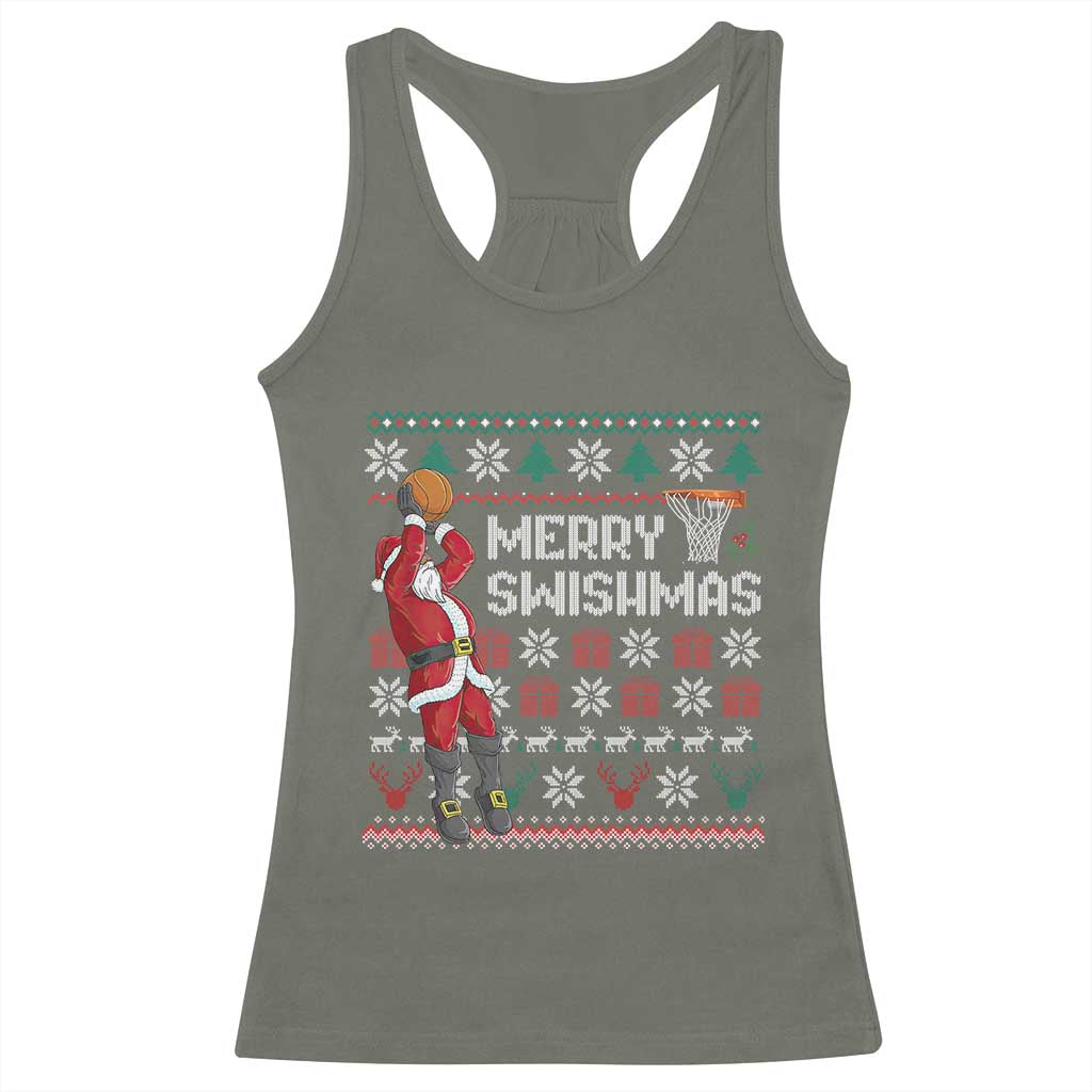 Funny Black Santa Christmas Basketball Racerback Tank Top Merry Swishmass Xmas Sport - Wonder Print Shop