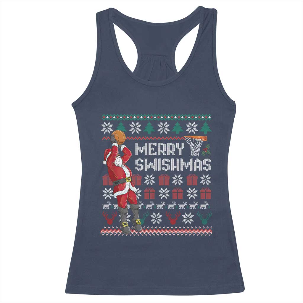 Funny Black Santa Christmas Basketball Racerback Tank Top Merry Swishmass Xmas Sport - Wonder Print Shop
