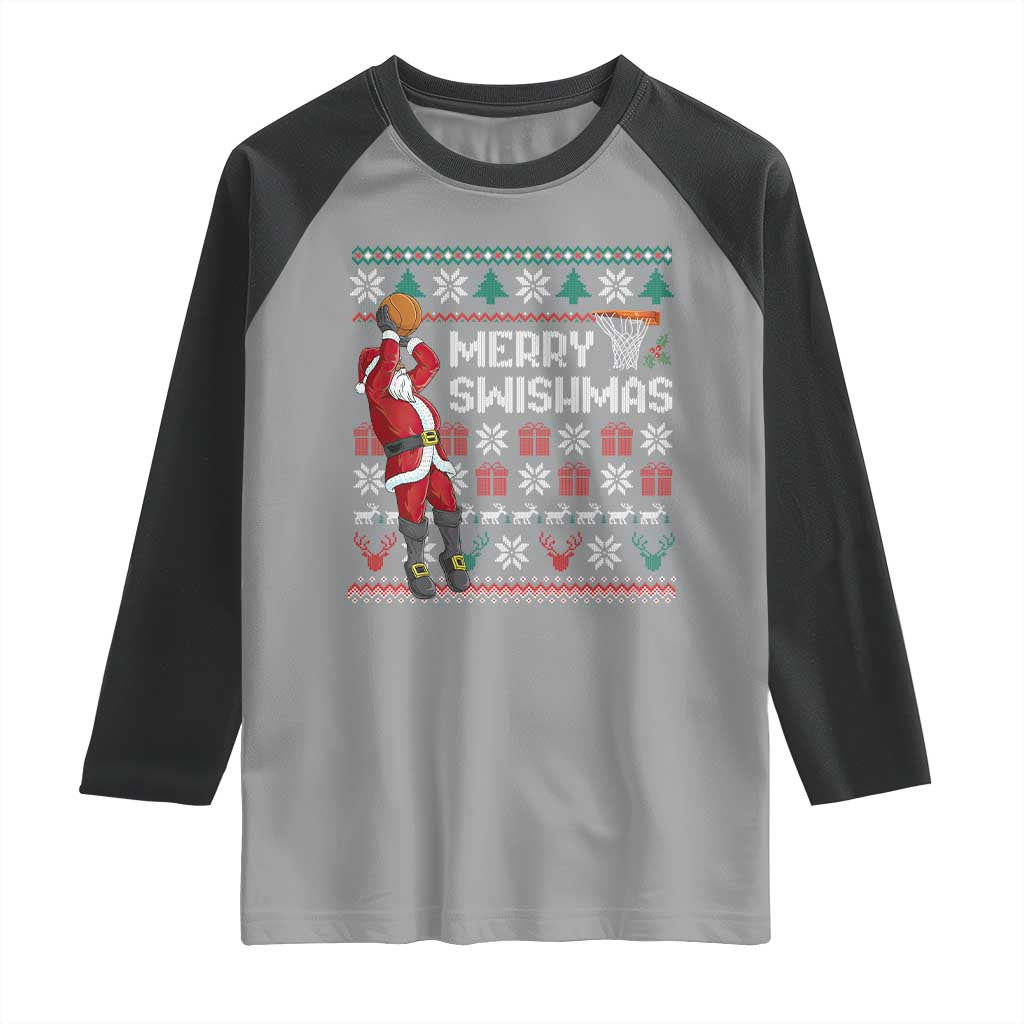 Funny Black Santa Christmas Basketball Raglan Shirt Merry Swishmass Xmas Sport - Wonder Print Shop