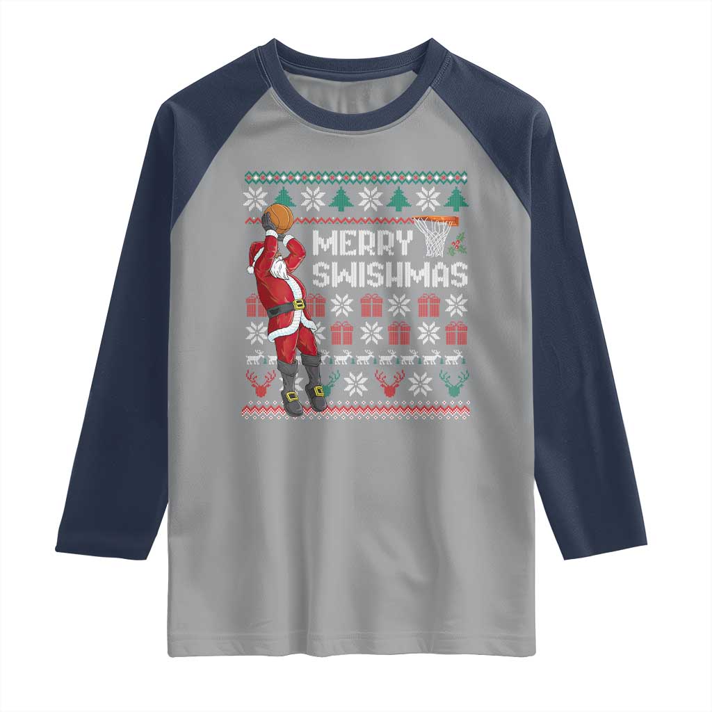 Funny Black Santa Christmas Basketball Raglan Shirt Merry Swishmass Xmas Sport - Wonder Print Shop