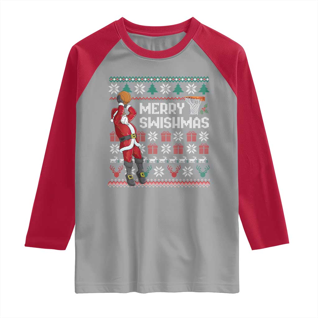 Funny Black Santa Christmas Basketball Raglan Shirt Merry Swishmass Xmas Sport - Wonder Print Shop