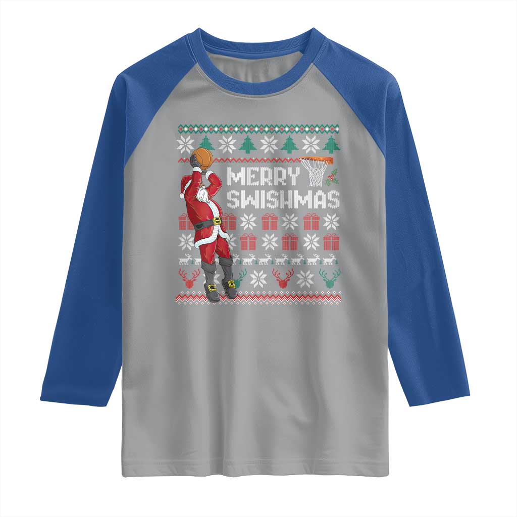 Funny Black Santa Christmas Basketball Raglan Shirt Merry Swishmass Xmas Sport - Wonder Print Shop