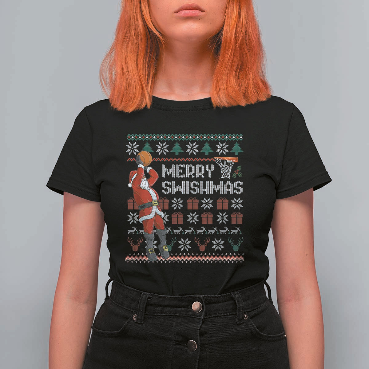 Funny Black Santa Christmas Basketball T Shirt For Women Merry Swishmass Xmas Sport - Wonder Print Shop