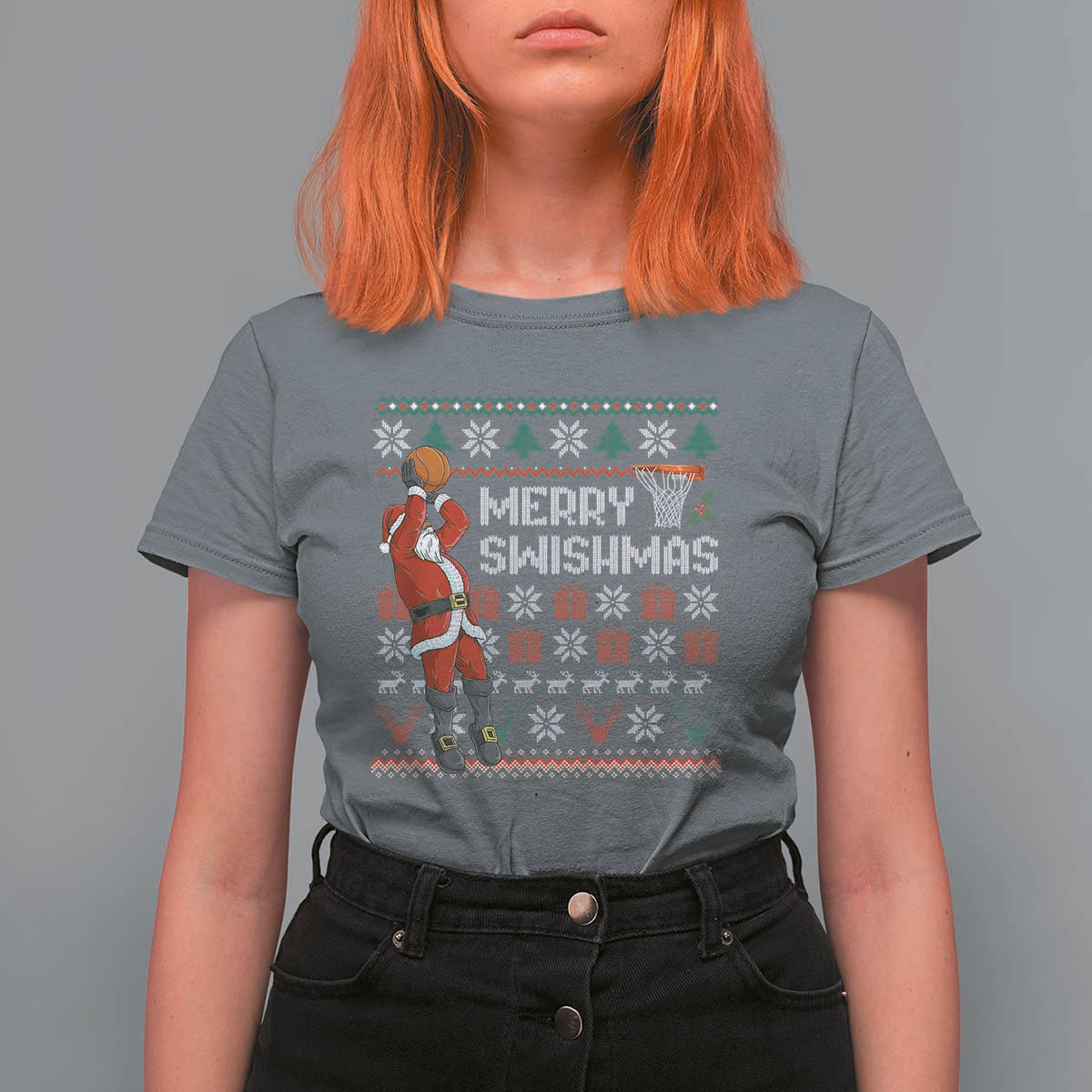 Funny Black Santa Christmas Basketball T Shirt For Women Merry Swishmass Xmas Sport - Wonder Print Shop