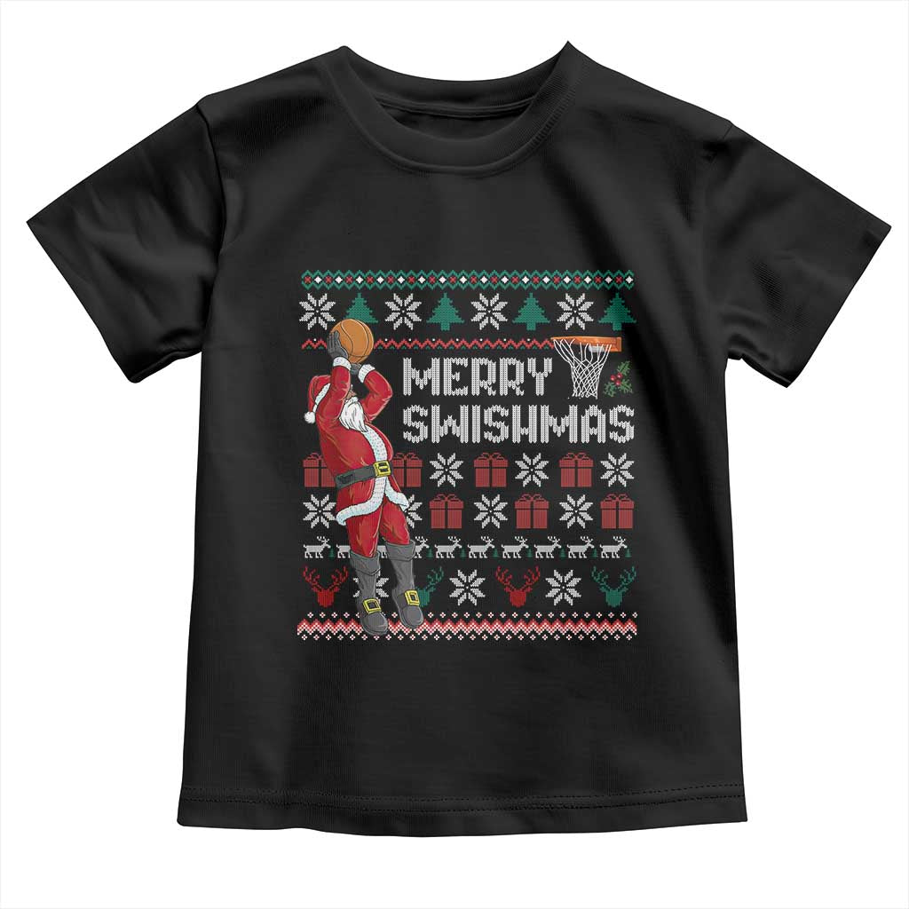 Funny Black Santa Christmas Basketball Toddler T Shirt Merry Swishmass Xmas Sport - Wonder Print Shop