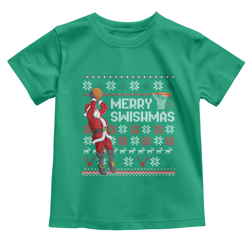 Funny Black Santa Christmas Basketball Toddler T Shirt Merry Swishmass Xmas Sport - Wonder Print Shop