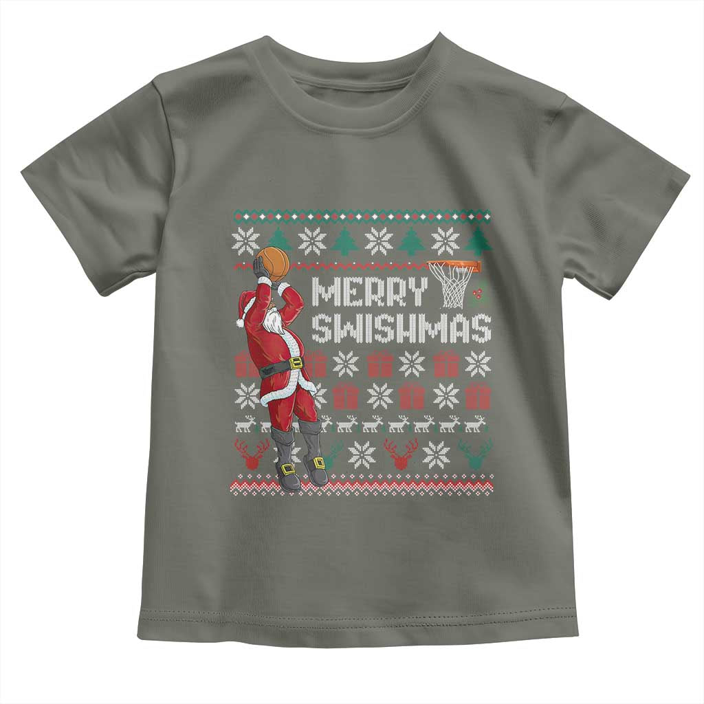Funny Black Santa Christmas Basketball Toddler T Shirt Merry Swishmass Xmas Sport - Wonder Print Shop
