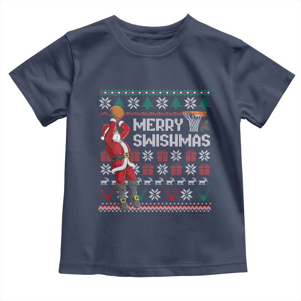 Funny Black Santa Christmas Basketball Toddler T Shirt Merry Swishmass Xmas Sport - Wonder Print Shop