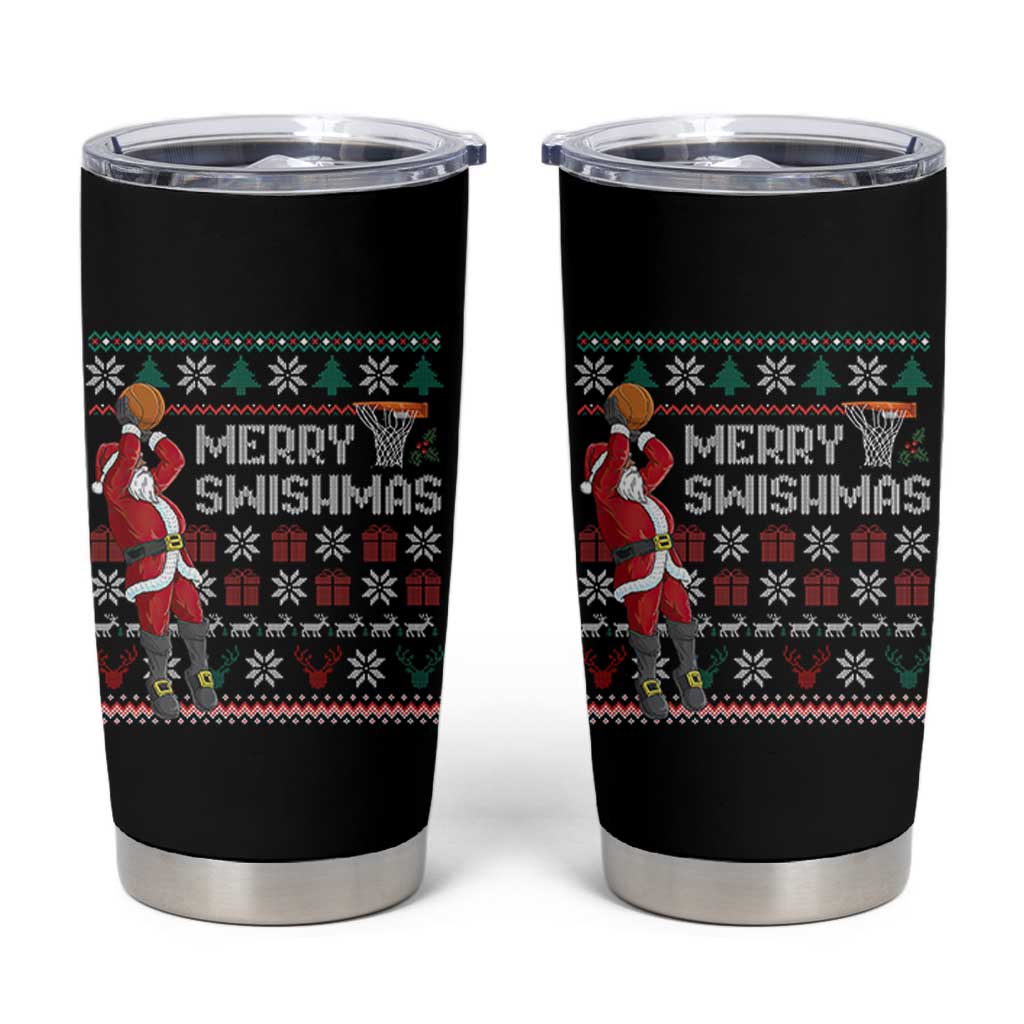 Funny Black Santa Christmas Basketball Tumbler Cup Merry Swishmass Xmas Sport - Wonder Print Shop