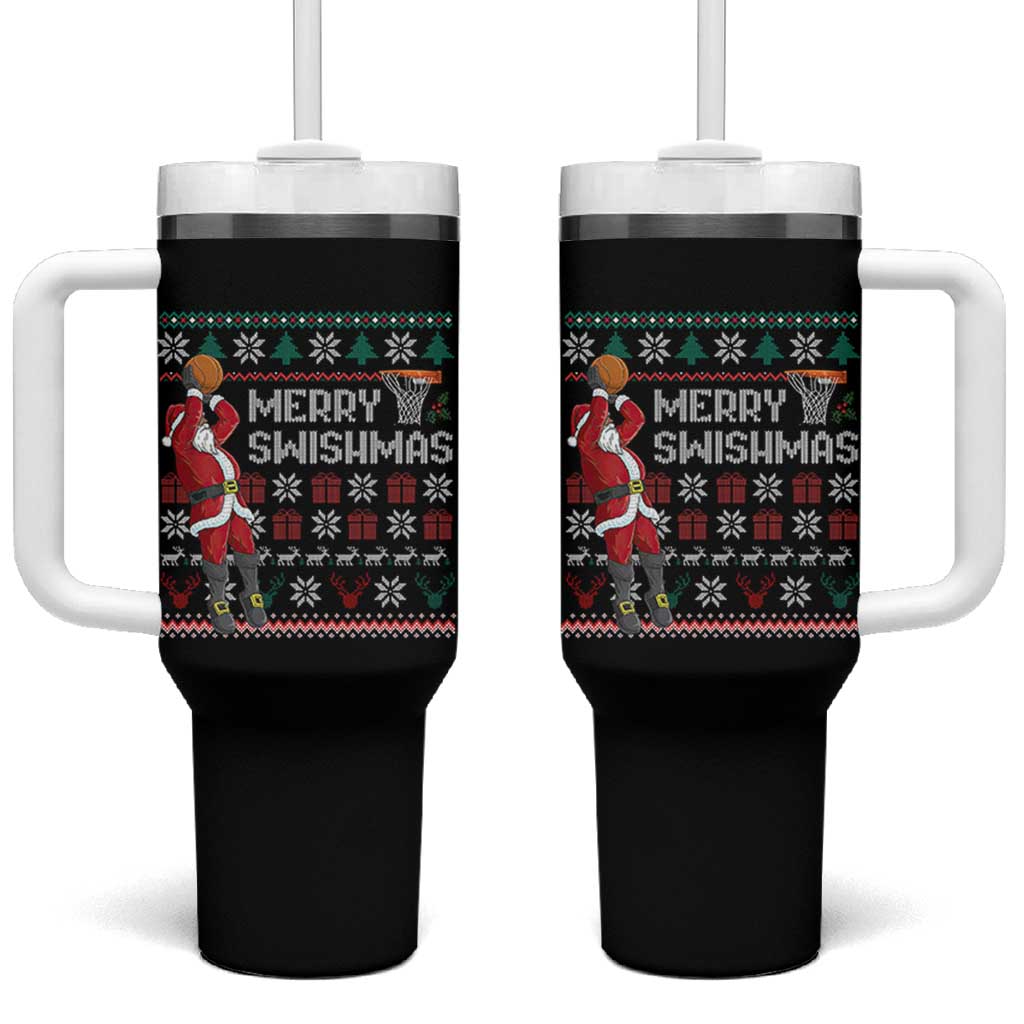 Funny Black Santa Christmas Basketball Tumbler With Handle Merry Swishmass Xmas Sport - Wonder Print Shop