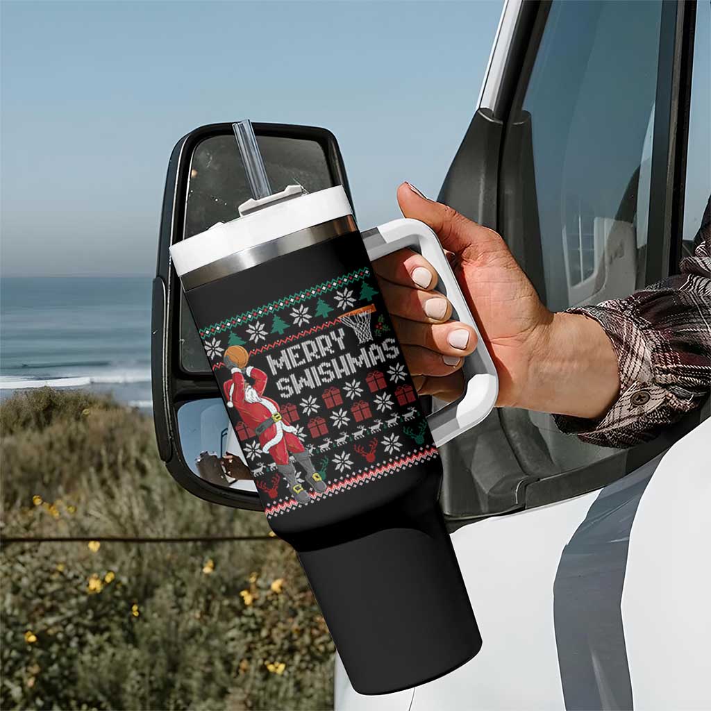 Funny Black Santa Christmas Basketball Tumbler With Handle Merry Swishmass Xmas Sport - Wonder Print Shop