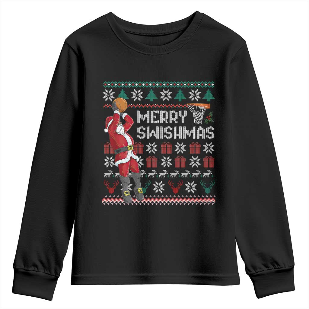 Funny Black Santa Christmas Basketball Youth Sweatshirt Merry Swishmass Xmas Sport - Wonder Print Shop