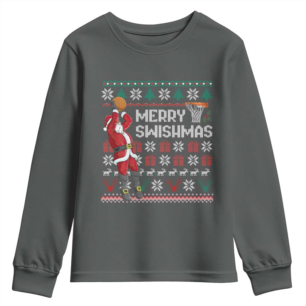Funny Black Santa Christmas Basketball Youth Sweatshirt Merry Swishmass Xmas Sport - Wonder Print Shop