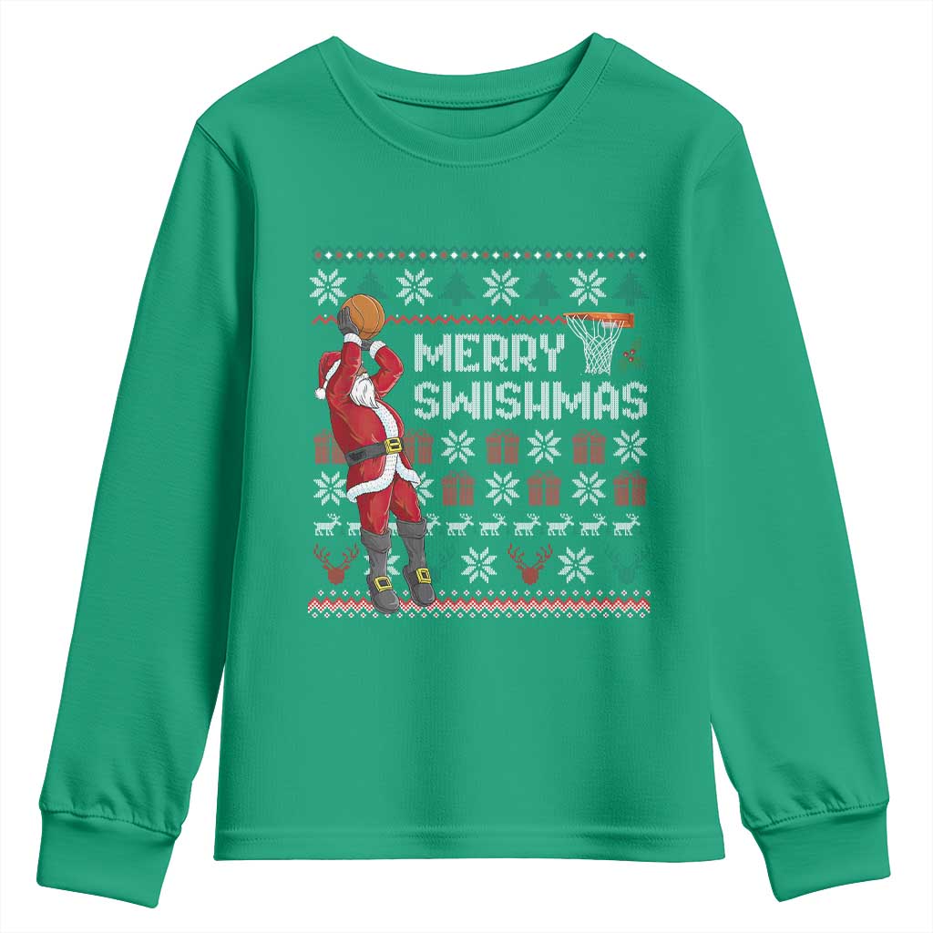 Funny Black Santa Christmas Basketball Youth Sweatshirt Merry Swishmass Xmas Sport - Wonder Print Shop