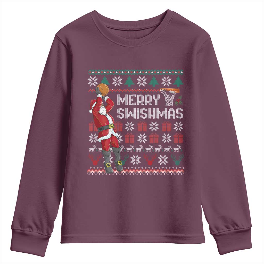 Funny Black Santa Christmas Basketball Youth Sweatshirt Merry Swishmass Xmas Sport - Wonder Print Shop