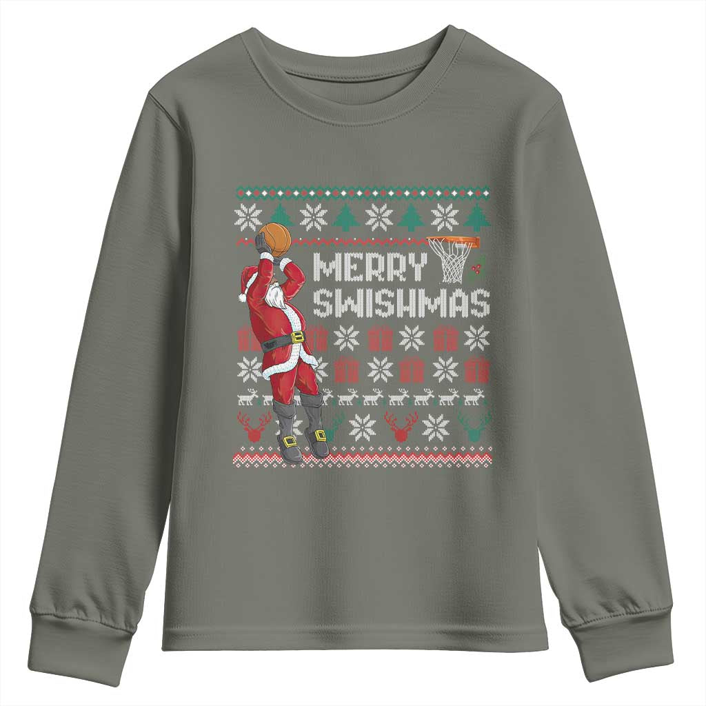 Funny Black Santa Christmas Basketball Youth Sweatshirt Merry Swishmass Xmas Sport - Wonder Print Shop