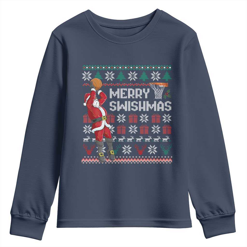 Funny Black Santa Christmas Basketball Youth Sweatshirt Merry Swishmass Xmas Sport - Wonder Print Shop