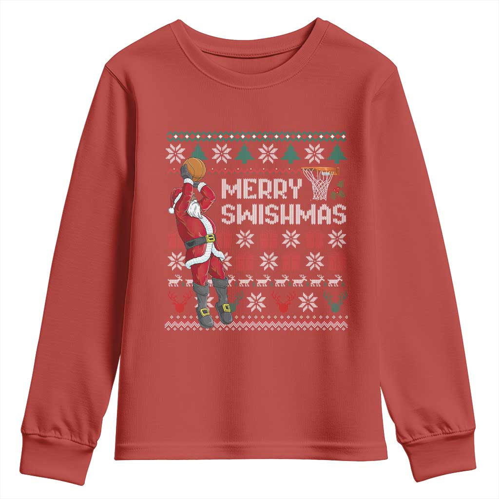 Funny Black Santa Christmas Basketball Youth Sweatshirt Merry Swishmass Xmas Sport - Wonder Print Shop