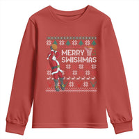 Funny Black Santa Christmas Basketball Youth Sweatshirt Merry Swishmass Xmas Sport - Wonder Print Shop