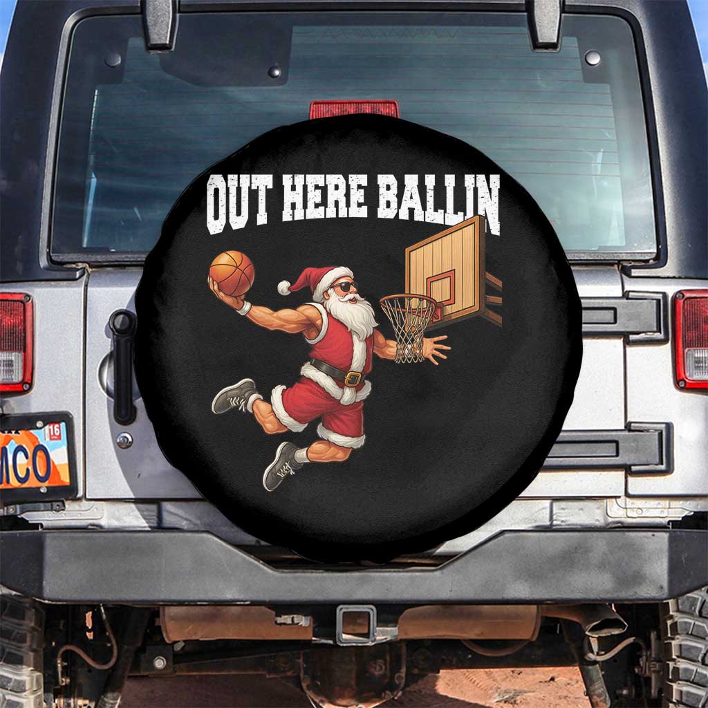 Funny Christmas Basketball Spare Tire Cover Out Here Ballin Xmas Santa Sport - Wonder Print Shop