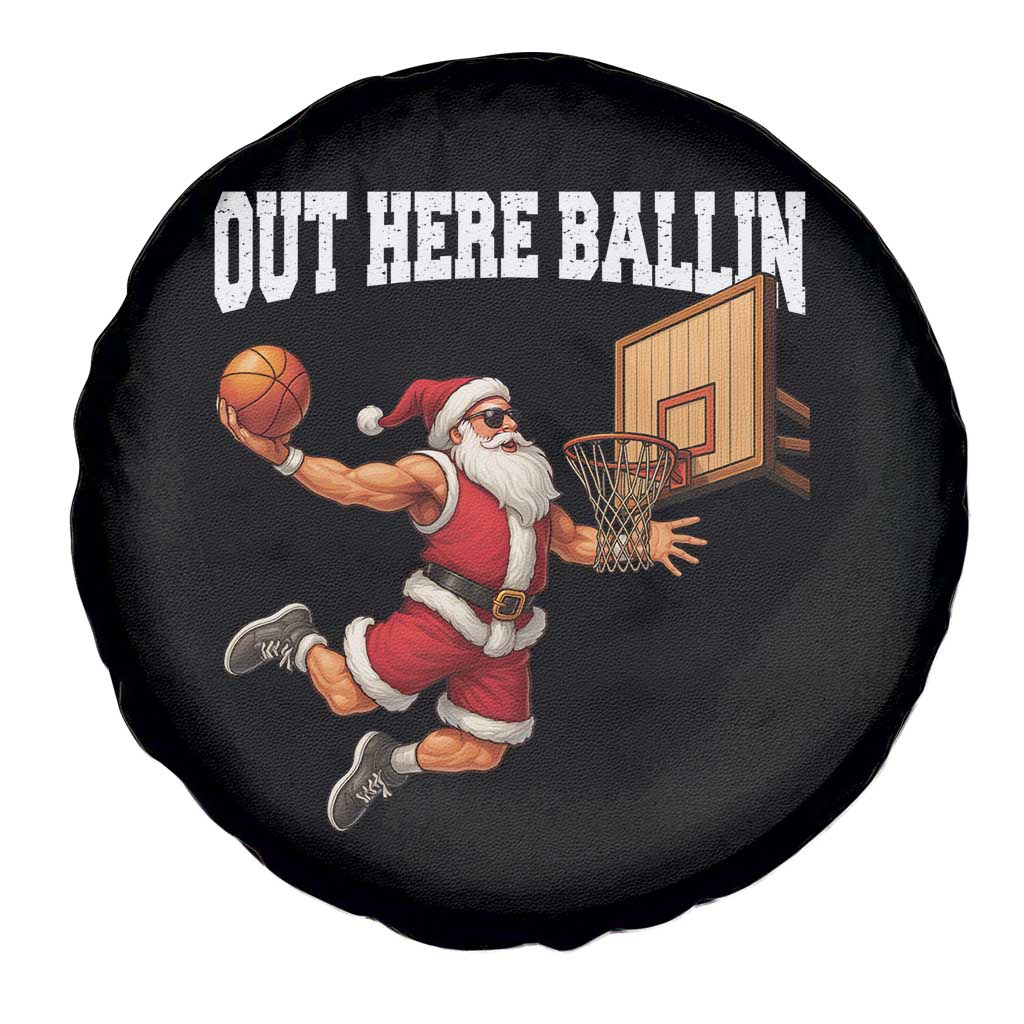 Funny Christmas Basketball Spare Tire Cover Out Here Ballin Xmas Santa Sport - Wonder Print Shop