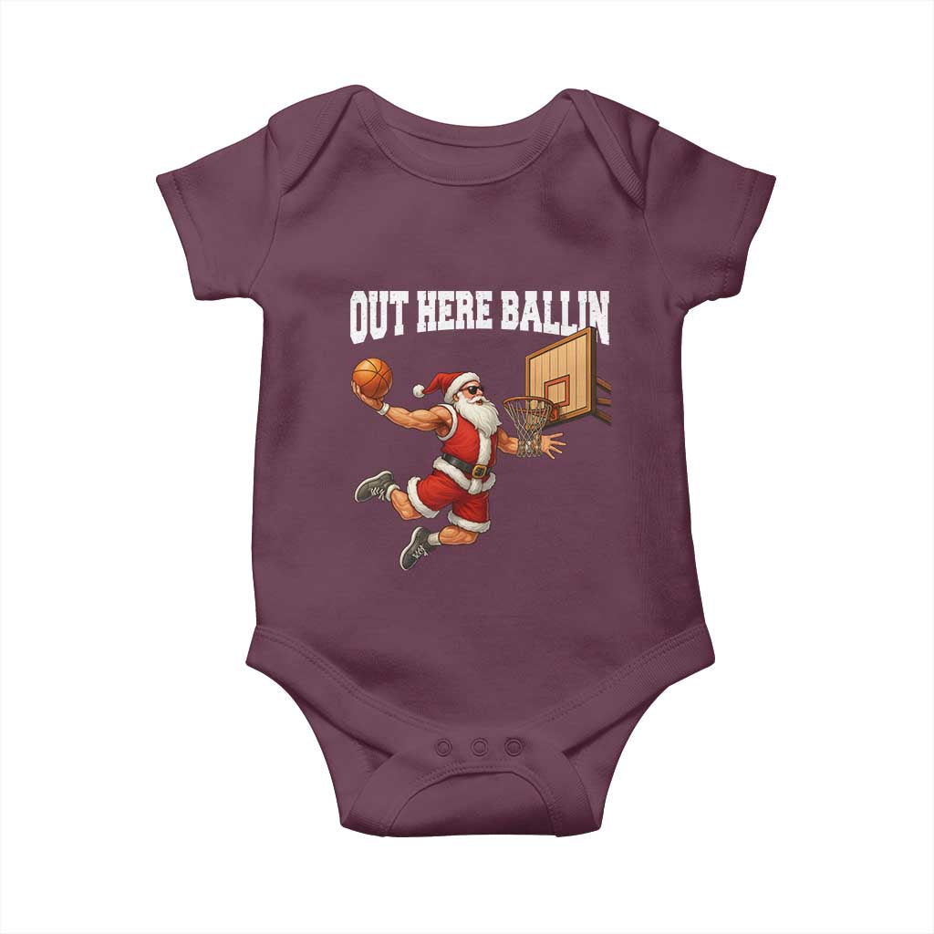 Funny Christmas Basketball Baby Onesie Out Here Ballin Xmas Santa Sport - Wonder Print Shop