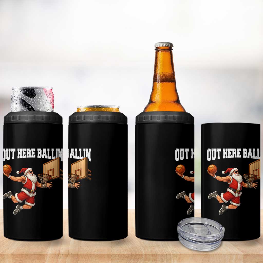 Funny Christmas Basketball 4 in 1 Can Cooler Tumbler Out Here Ballin Xmas Santa Sport - Wonder Print Shop