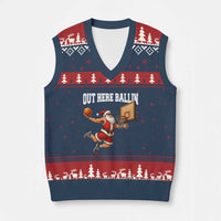 Funny Christmas Basketball V-Neck Knit Sweater Vest Out Here Ballin Xmas Santa Sport - Wonder Print Shop