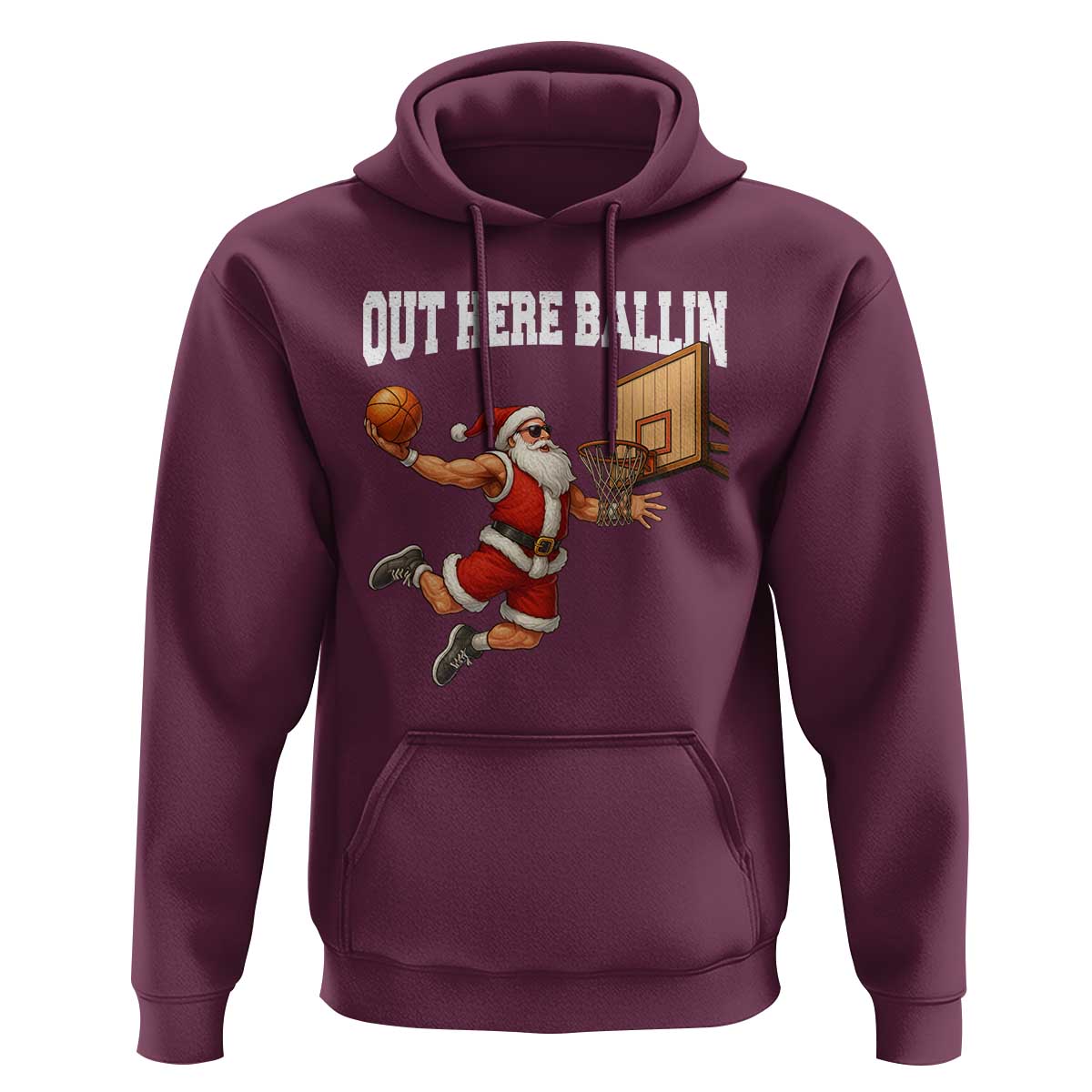 Funny Christmas Basketball Hoodie Out Here Ballin Xmas Santa Sport - Wonder Print Shop