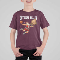 Funny Christmas Basketball T Shirt For Kid Out Here Ballin Xmas Santa Sport - Wonder Print Shop