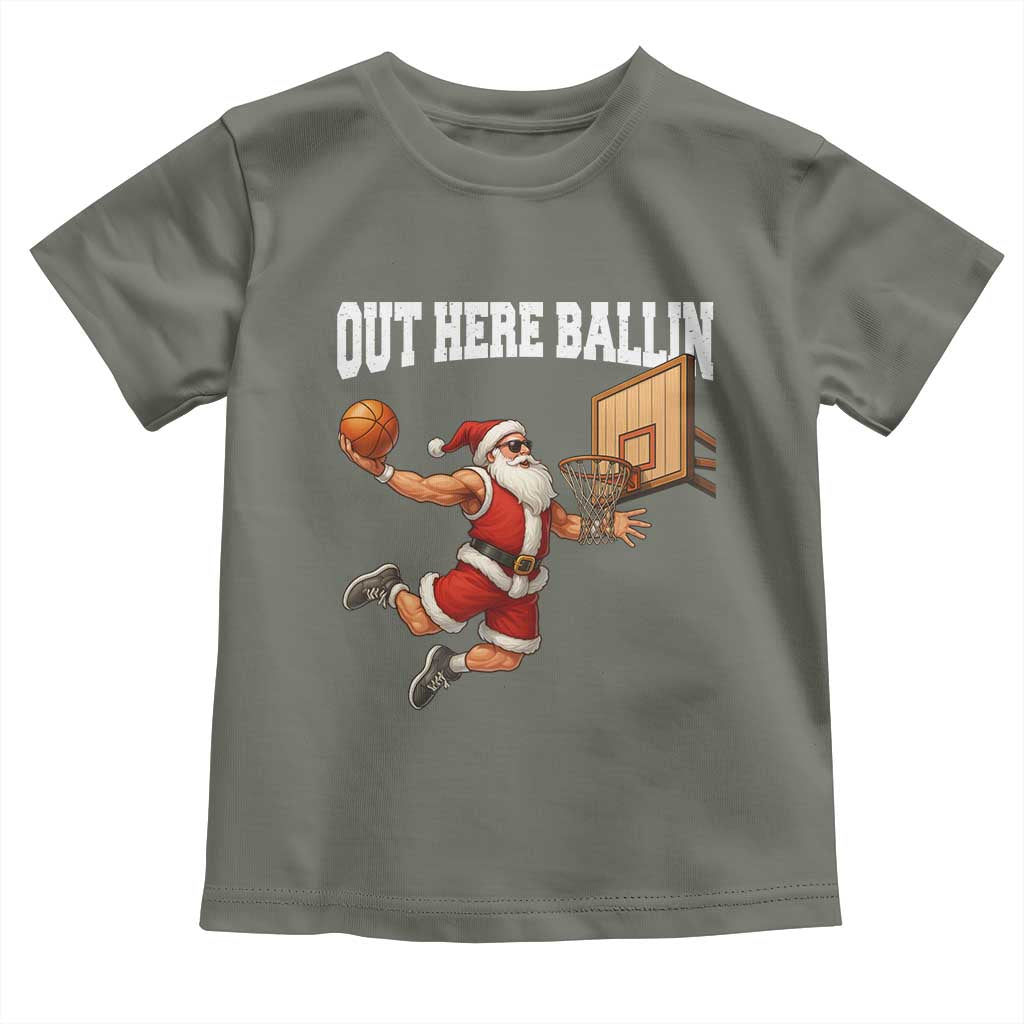 Funny Christmas Basketball Toddler T Shirt Out Here Ballin Xmas Santa Sport - Wonder Print Shop