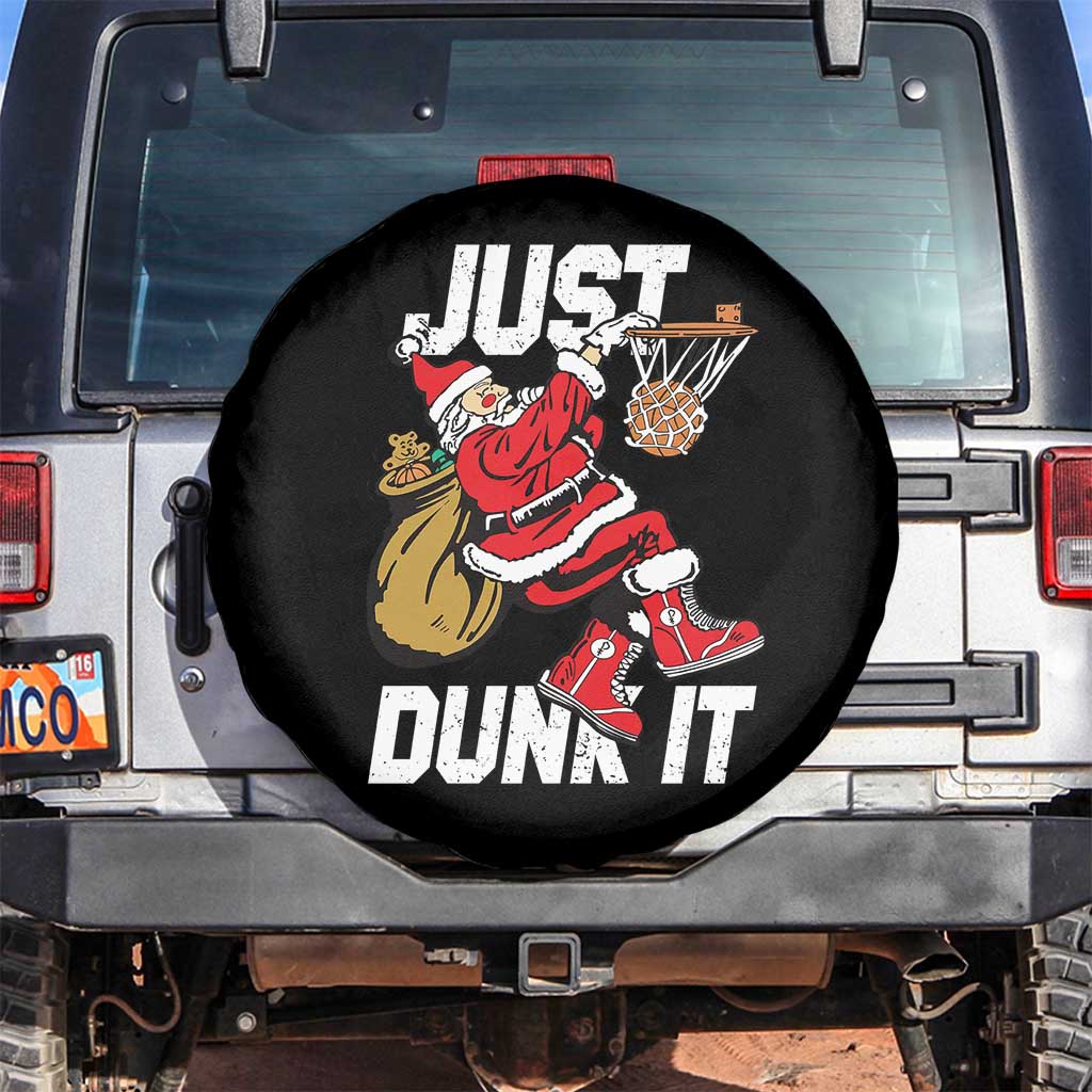 Funny Christmas Basketball Spare Tire Cover Just Dunk It Xmas Santa Sport - Wonder Print Shop