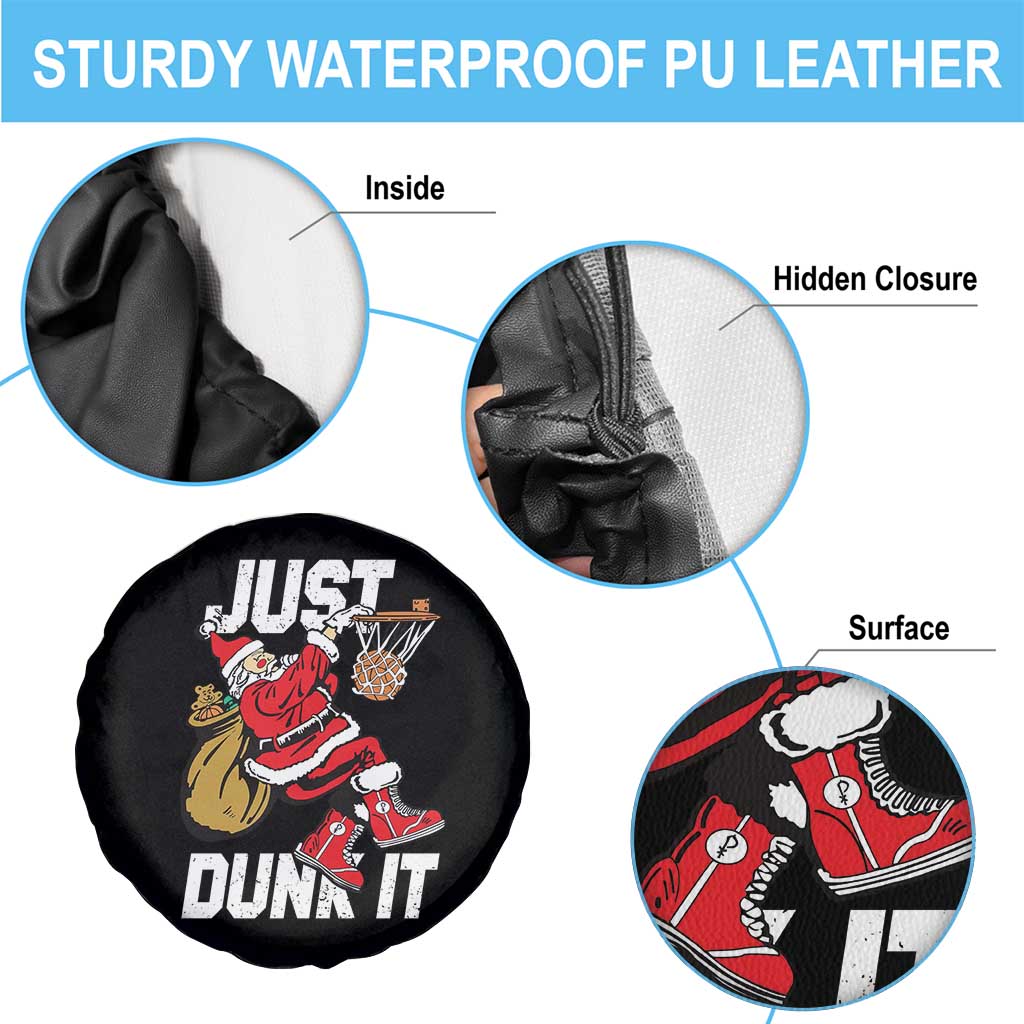Funny Christmas Basketball Spare Tire Cover Just Dunk It Xmas Santa Sport - Wonder Print Shop