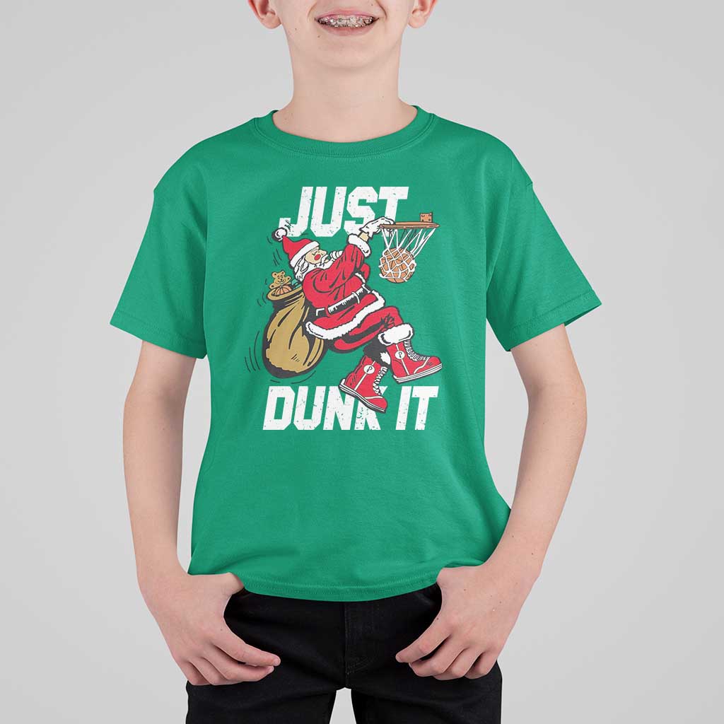 Funny Christmas Basketball T Shirt For Kid Just Dunk It Xmas Santa Sport - Wonder Print Shop