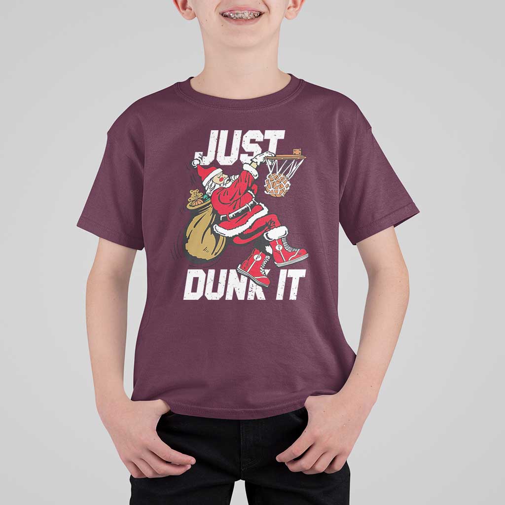 Funny Christmas Basketball T Shirt For Kid Just Dunk It Xmas Santa Sport - Wonder Print Shop