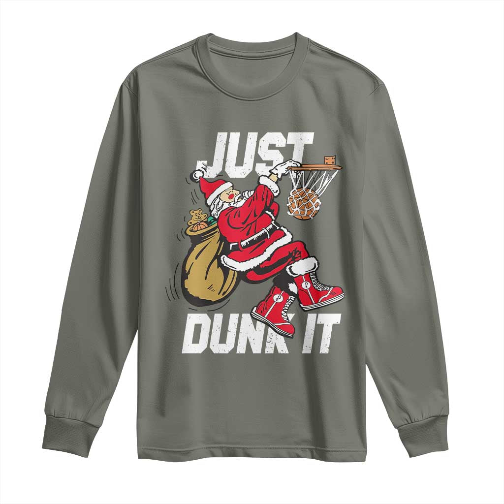 Funny Christmas Basketball Long Sleeve Shirt Just Dunk It Xmas Santa Sport - Wonder Print Shop