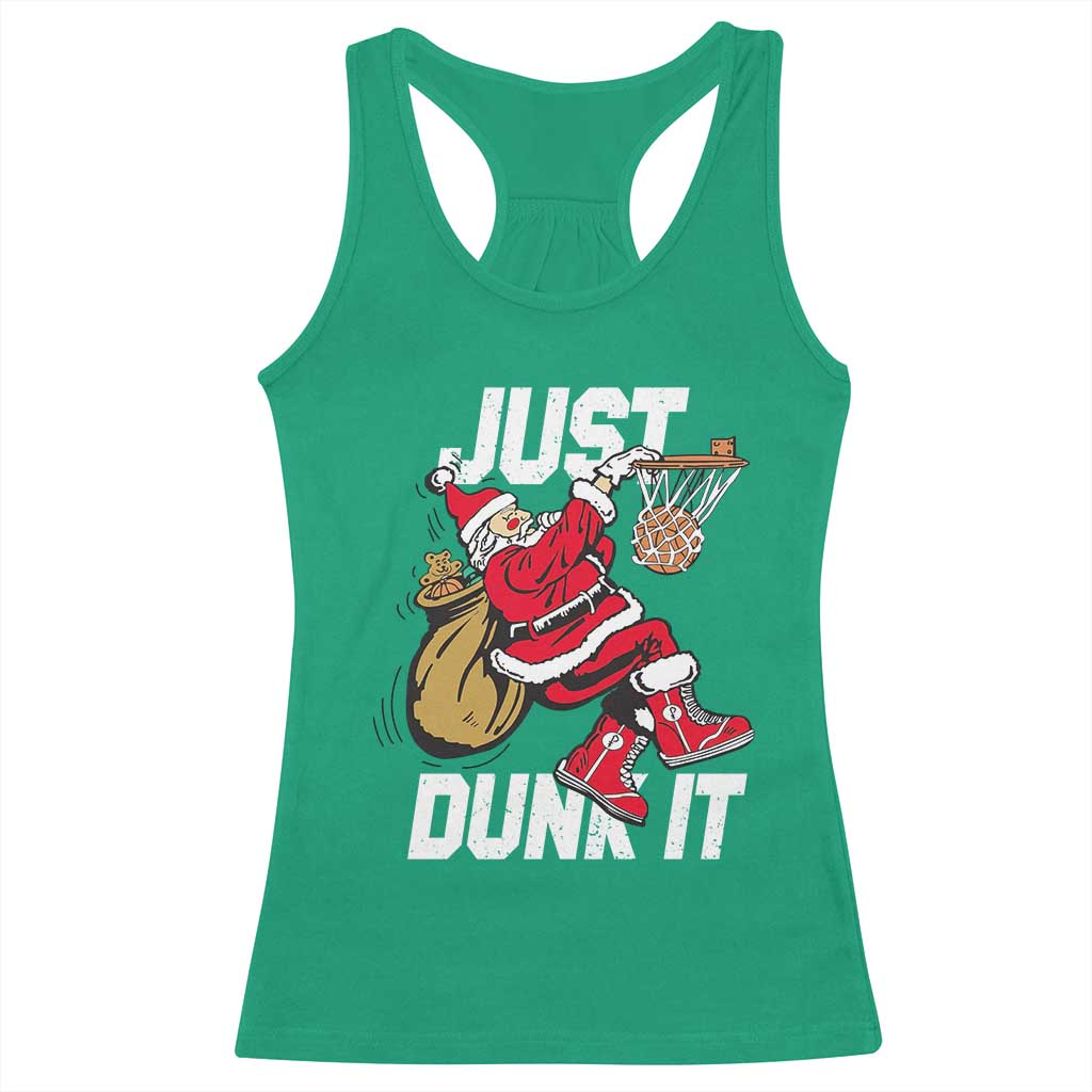 Funny Christmas Basketball Racerback Tank Top Just Dunk It Xmas Santa Sport - Wonder Print Shop
