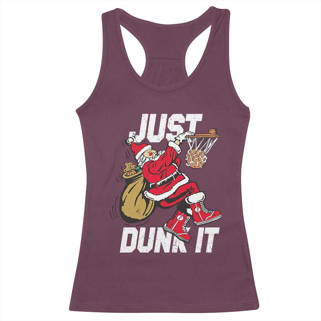 Funny Christmas Basketball Racerback Tank Top Just Dunk It Xmas Santa Sport - Wonder Print Shop