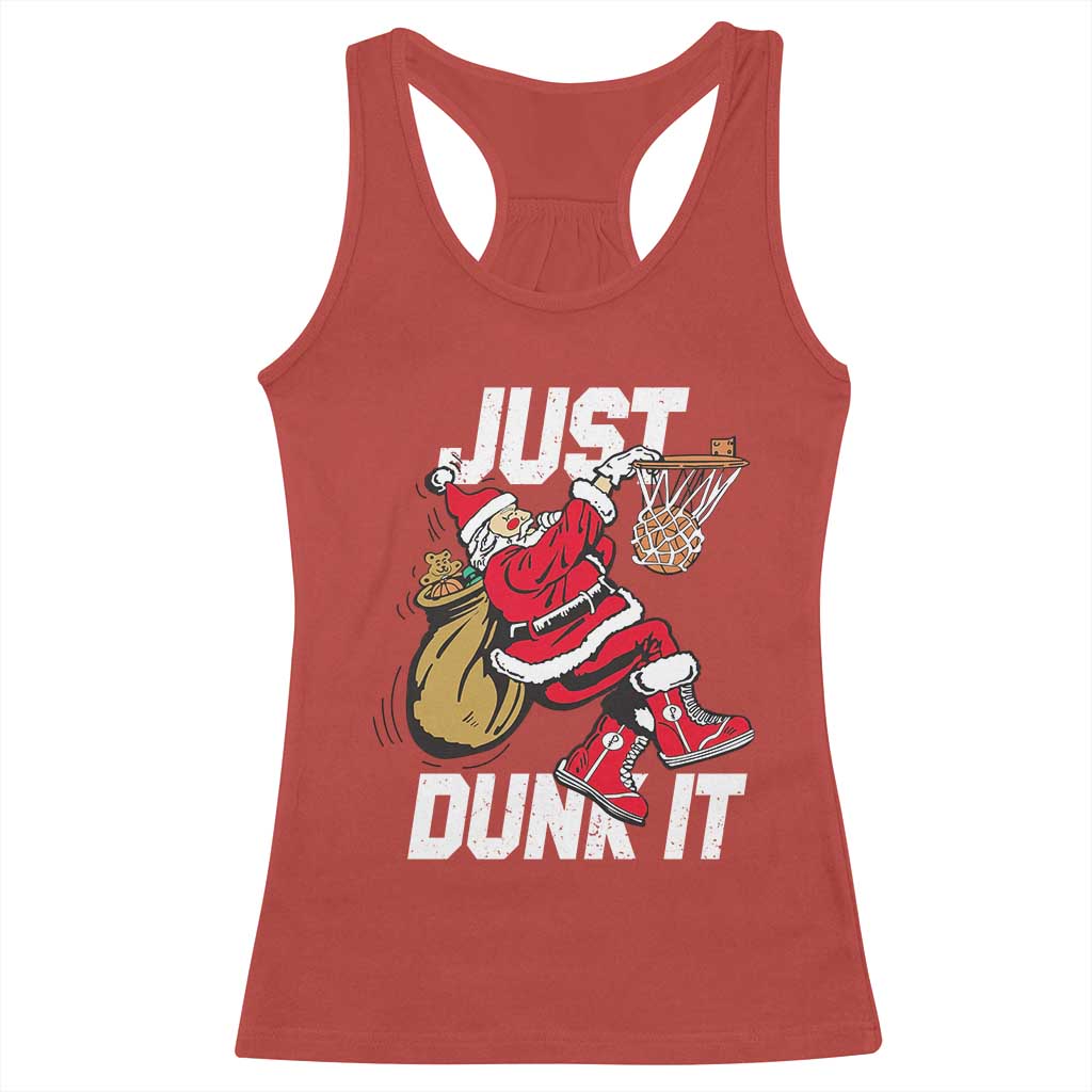 Funny Christmas Basketball Racerback Tank Top Just Dunk It Xmas Santa Sport - Wonder Print Shop